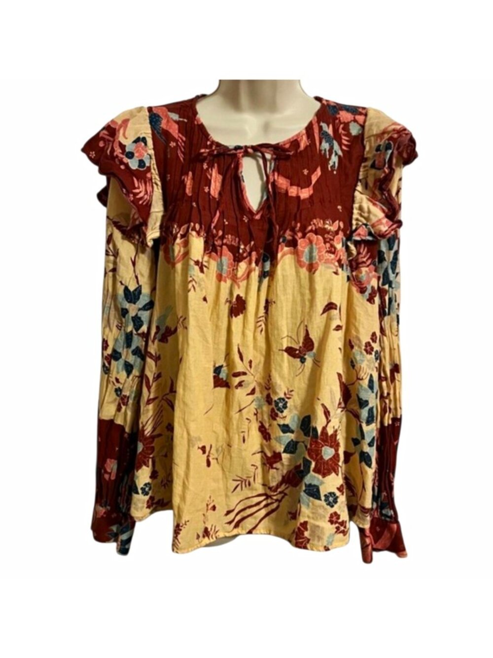 Anthropologie Othilia Thessaly Floral Ruffle Boho Blouse Large